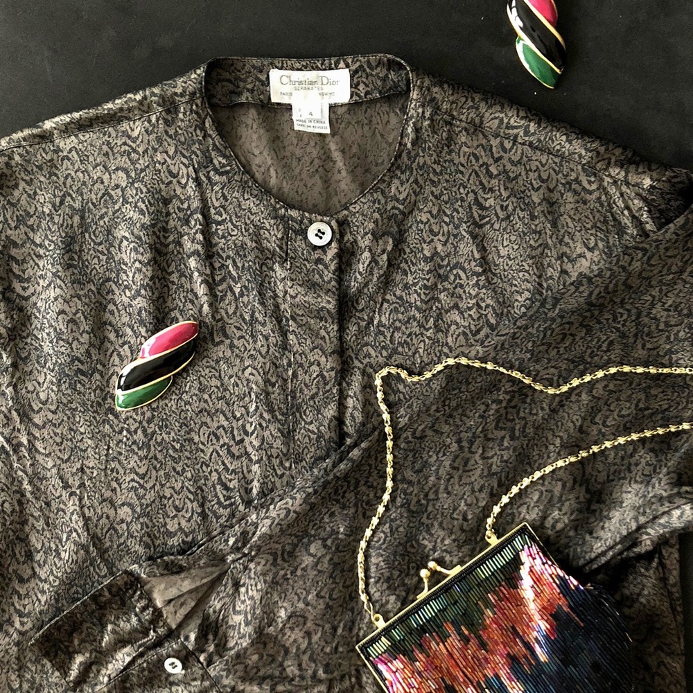 Dior 100% Silk Abstract Print Blouse